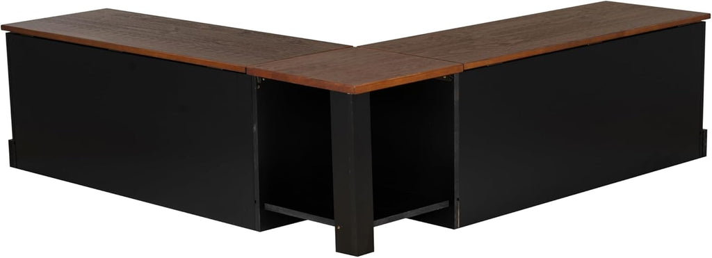 Linon Harris Black and Walnut Backless Kitchen Dining Nook with Hidden Storage Bench Space