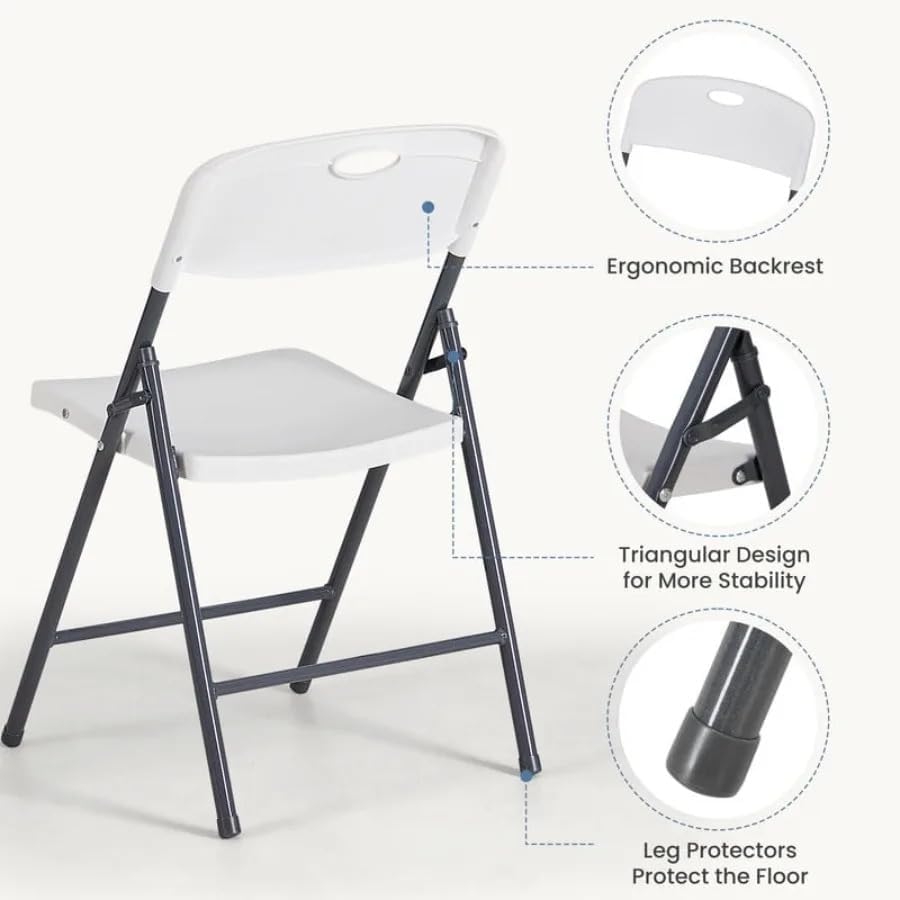 6 Pack Plastic Folding Chairs Light Weight, Ergonomic Portable Chair Backrest, Triangular Steel Frame Floor Protector Legs, 350lbs Capacity Heavy Duty Resin Material for Party, Dinner, Classrooms