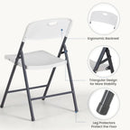 6 Pack Plastic Folding Chairs Light Weight, Ergonomic Portable Chair Backrest, Triangular Steel Frame Floor Protector Legs, 350lbs Capacity Heavy Duty Resin Material for Party, Dinner, Classrooms