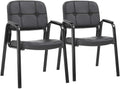 BestOffice Office Guest Chairs Set of 2 Reception Chairs Conference Chairs with Arms Lumbar Support Stack Cushion Seat Meeting Chair PU Leather Office Chair Without Wheels (Black)