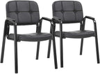 BestOffice Office Guest Chairs Set of 2 Reception Chairs Conference Chairs with Arms Lumbar Support Stack Cushion Seat Meeting Chair PU Leather Office Chair Without Wheels (Black)