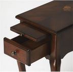 Beaumont Lane Modern Wood Chairside Table, Cherry Finish, 11.5" W x 23.5" D x 24.5" H, Rubberwood and Veneer Construction, Traditional Style, Pull-Out Drawer and Tray, Living Room End Table
