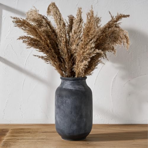 SIDUCAL Rustic Farmhouse Flower Vase | 9.5 Inch Large Ceramic Vase | Pampas Grass | Modern Farmhouse Decor for Home Decor, Table, Living Room Decoration, Shelf Decor, Mantel, Black