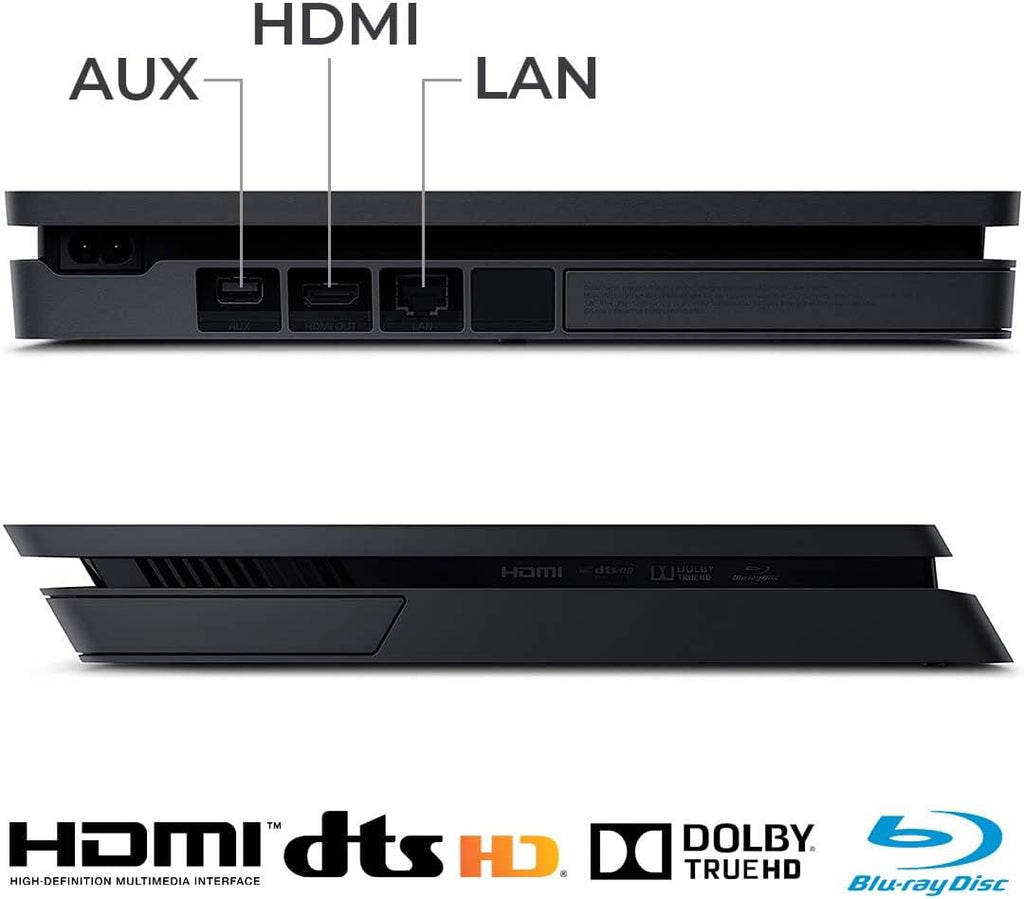 PlayStation 4 Slim 1TB Console Bundle - Includes the PS4 Console Slim 1TB, 2 Dualshock PS4 Wireless Controllers, MicroUSB Charging Cable, HDMI cable, Wired Earbuds and Microfiber Cloth (Renewed)