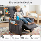 INFANS Kids Recliner, Toddler Lounge Chair with Adjustable Backrest Footrest Cup Holder Side Pockets, Velvet Leather Toddler Couch