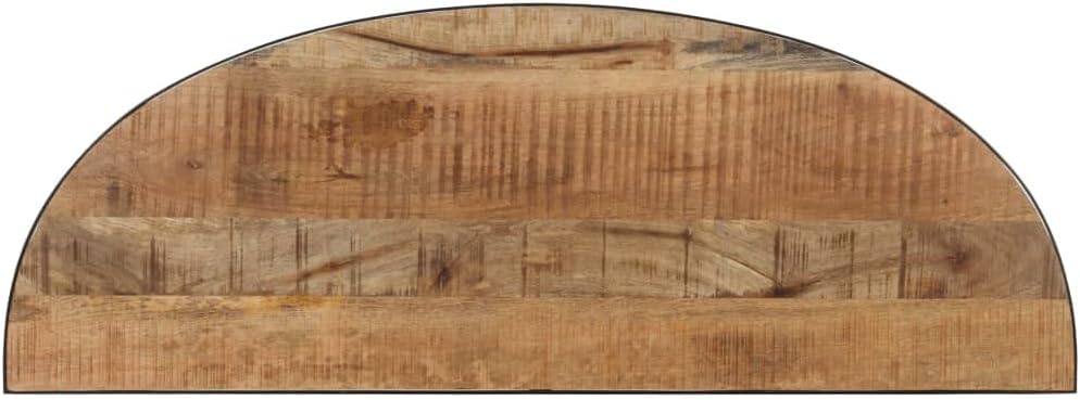 Modern Half Circle Side Table in Durable Solid Mango Wood with Crescent Shape and Sturdy Steel Legs for Living Room or Entryway
