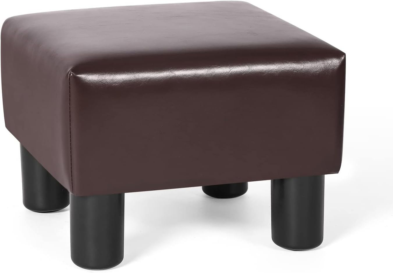Homebeez 13" Small Footstool PU Leather Ottoman Footrest Modern Home Living Room Bedroom Square Stool with Padded Seat Plastic Legs, Dark Brown