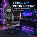 Gaming Desk Chair for Adults, Ergonomic Gaming Chair with Footrest & Headrest and Lumbar Support, Leather Material Height Adjustable Computer Video Game Chairs (Black+Gray)