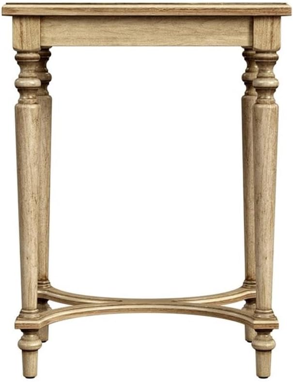 Beaumont Lane Traditional Solid Wood Accent Table, Antique Beige Finish, 18"W x 14"D x 24.5"H, Cherry/Maple/Walnut Veneers, Starburst Inlay Design, Rectangular Side Table for Living Room or Bedroom