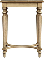 Beaumont Lane Traditional Solid Wood Accent Table, Antique Beige Finish, 18"W x 14"D x 24.5"H, Cherry/Maple/Walnut Veneers, Starburst Inlay Design, Rectangular Side Table for Living Room or Bedroom