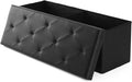 DUMOS 43 Inches Foldable Storage Ottoman Bench, Foot Rest Stool, Synthetic Leather Storage Chest with Thicker Foam Padded Seat for Entryway Living Room, Modern Black