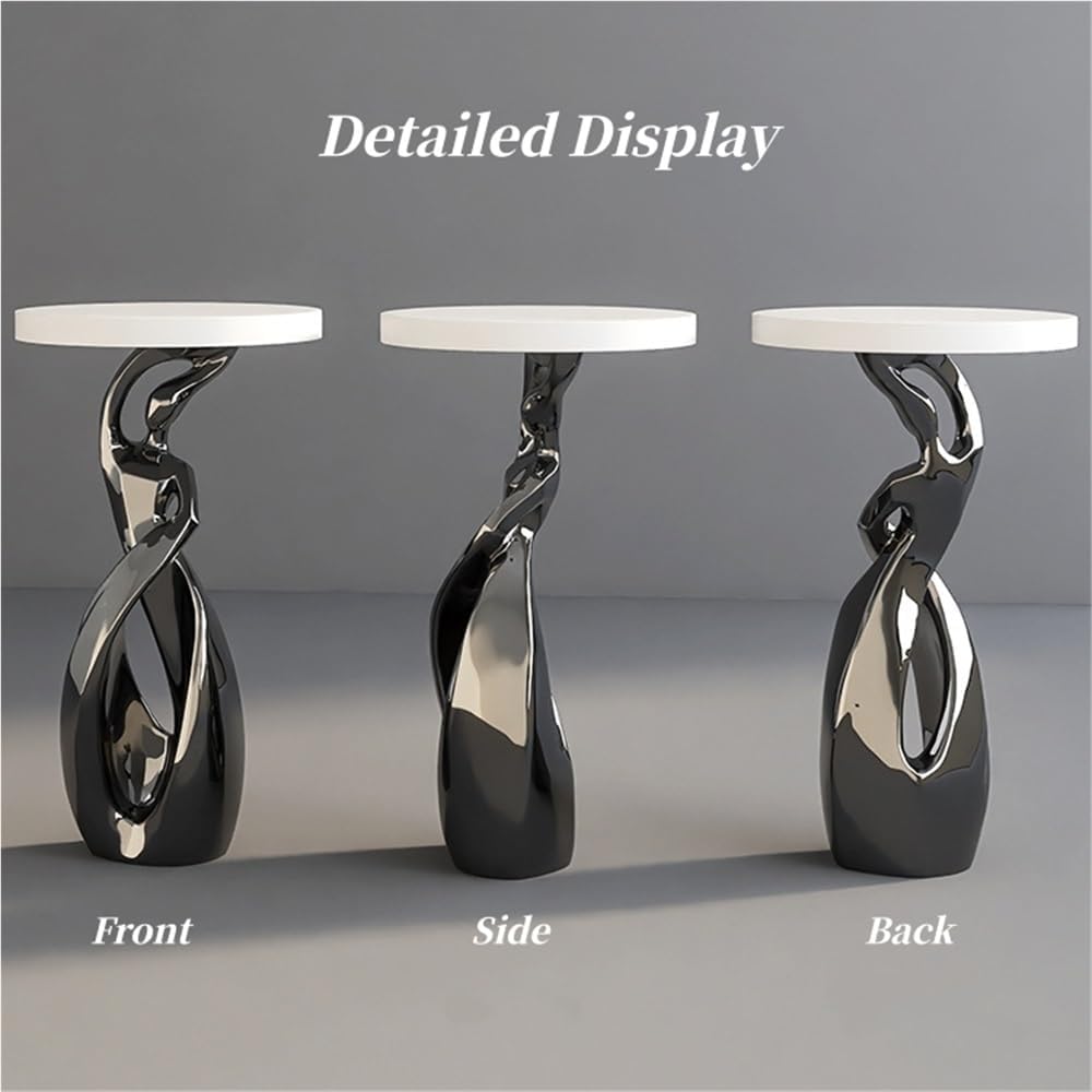 Modern 28.3'' Tall Round End Table, Small Coffee Table with Abstract Sculpture Base, Resin Sofa Side Tables, Elegant Art Accent Tables for Living Room Bedroom Office Small Spaces(Gold)