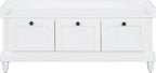 TREXM Classic Shoe Bench with Cushion & 3 Drawers, Fluted Storage Entryway Bench for Hallway, Living Room, White