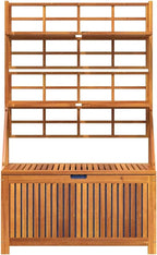Brown Acacia Wood Outdoor Storage Box 39"x19.7"x63" with Trellis, Patio Bench for Tools/Cushions