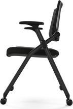 Foldable Office Chair with PU Wheels and Smooth Armrest-Ergonomic Mesh Bouncing Back, Stackable Conference Room Chair, Office Guest & Reception & Meeting Chair (Black)