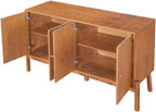 Saiveina Vintage Sideboard Buffet Cabinet, 56.8" W X 18" D X 34.2" H, 4-Door Storage Cabinet with Metal Handles, MDF & Acacia Veneer, Brown Finish for Dining Room or Living Room