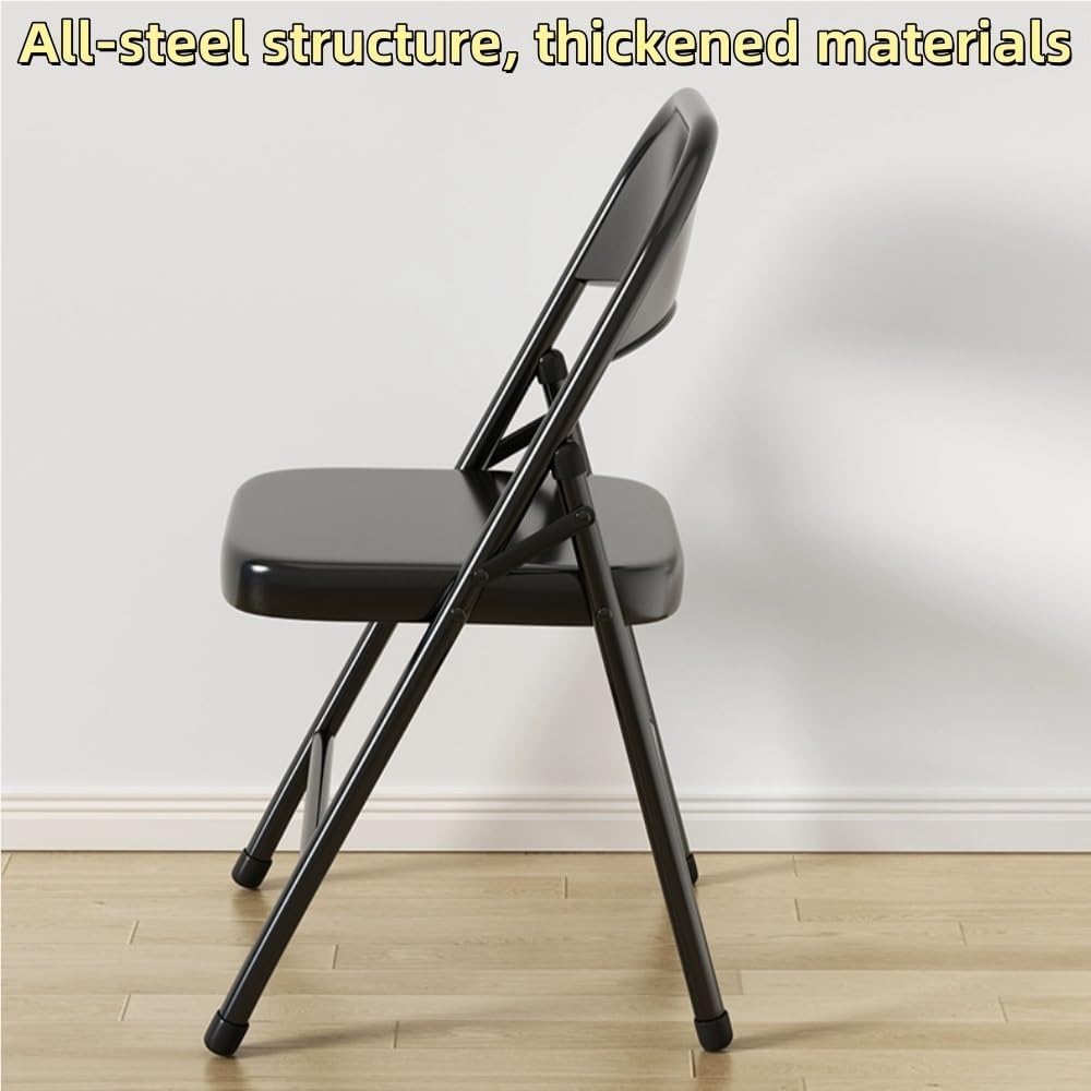All-Steel Frame Folding Chair, Lightweight Single Chair, Metal Collapsible Chair, Stackable Chair for Bedroom, Living Room(Gray)