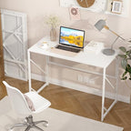 Elephance Folding Desk Writing Computer Desk for Home Office No-Assembly | Study Office Desk,Foldable Table for Small Spaces,39.4 Inch,White