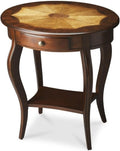 Beaumont Lane Traditional Oval Accent Table, Cherry Finish, Rubberwood and MDF Construction, 24.5"W x 18.25"D x 26.25"H, Lower Shelf, Working Drawer, Brass Hardware, Decorative Living Room Side Table