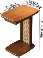 Narrow C-Shaped Side Table, Movable End Tables with Wheels, Wooden C Table with Storage for Living Room, Bedroom and Office(Brown,19.29in)