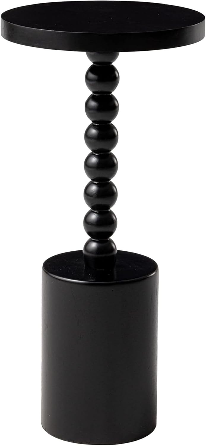 COZAYH Farmhouse Pedestal End Table, Rustic Wood Drink Table with Base, Round Martini Table for Small Space Living Room, Bedroom, Black