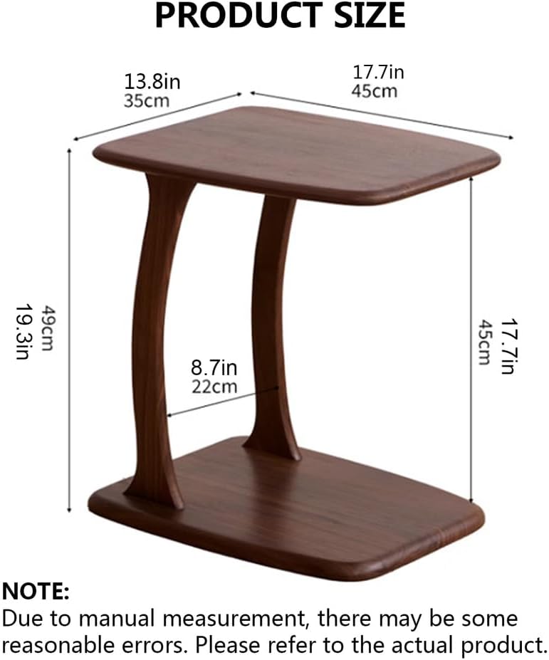 Solid Wood Side Table with Sturdy Base, C Shaped End Table for Couch,Couch Tables That Slide Under,2 Tier End Tables for Small Spaces, Living Room, Bedroom