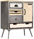 Mid-Century Modern Sideboard in Natural Mango Wood with Steel Accents, 4 Drawers and Spacious Cupboard for Living Room Dining Room Hallway Storage, Industrial Style Durable