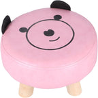 Small Under Desk Footrest Cute Cartoon Ottoman, Compact Footstool with 4 Stable Log Legs, PU Leather Step Stool for Children, Living Room or Dorm