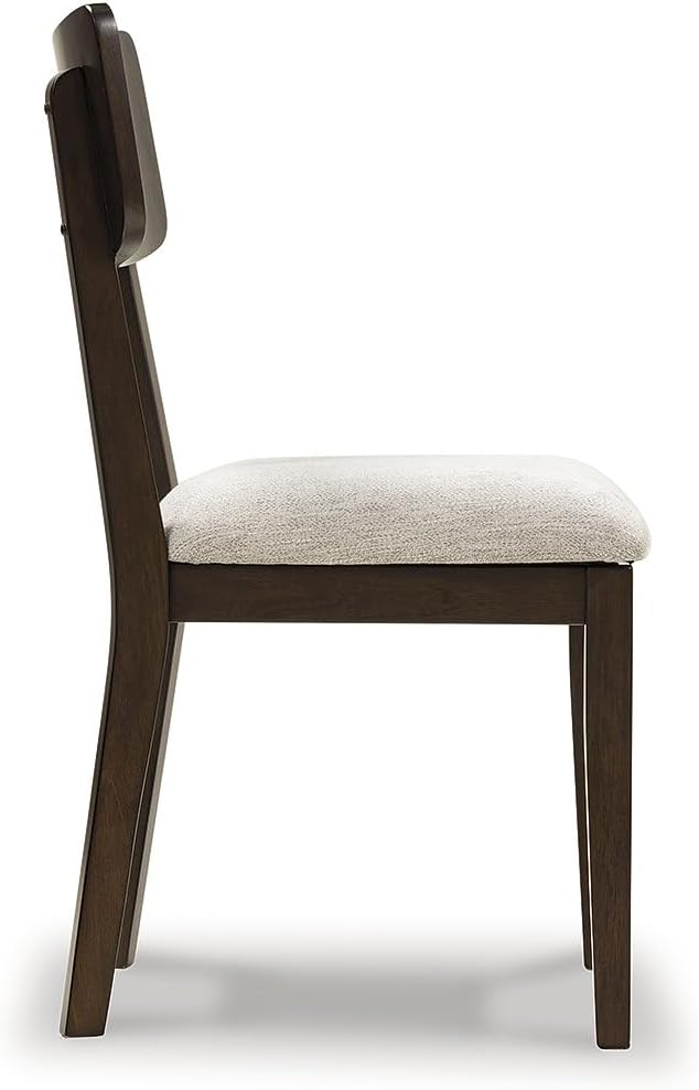 Signature Design by Ashley Favelon Dining Side Chairs, Set of 2, Mid-Century Modern Upholstered Wood, Curved Backrest, Cushioned Seat, Merlot Finish & Beige Fabric