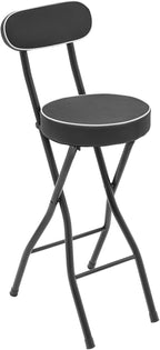 2 Pcs Folding Stools, Folding Bar Stool with Back, 25.6 in Cushioned Padded Foldable Chairs, Tall Bar Collapsible Stools, Round Counter Height Stool Chair for Camping Kitchen Shop Cafe (Black)