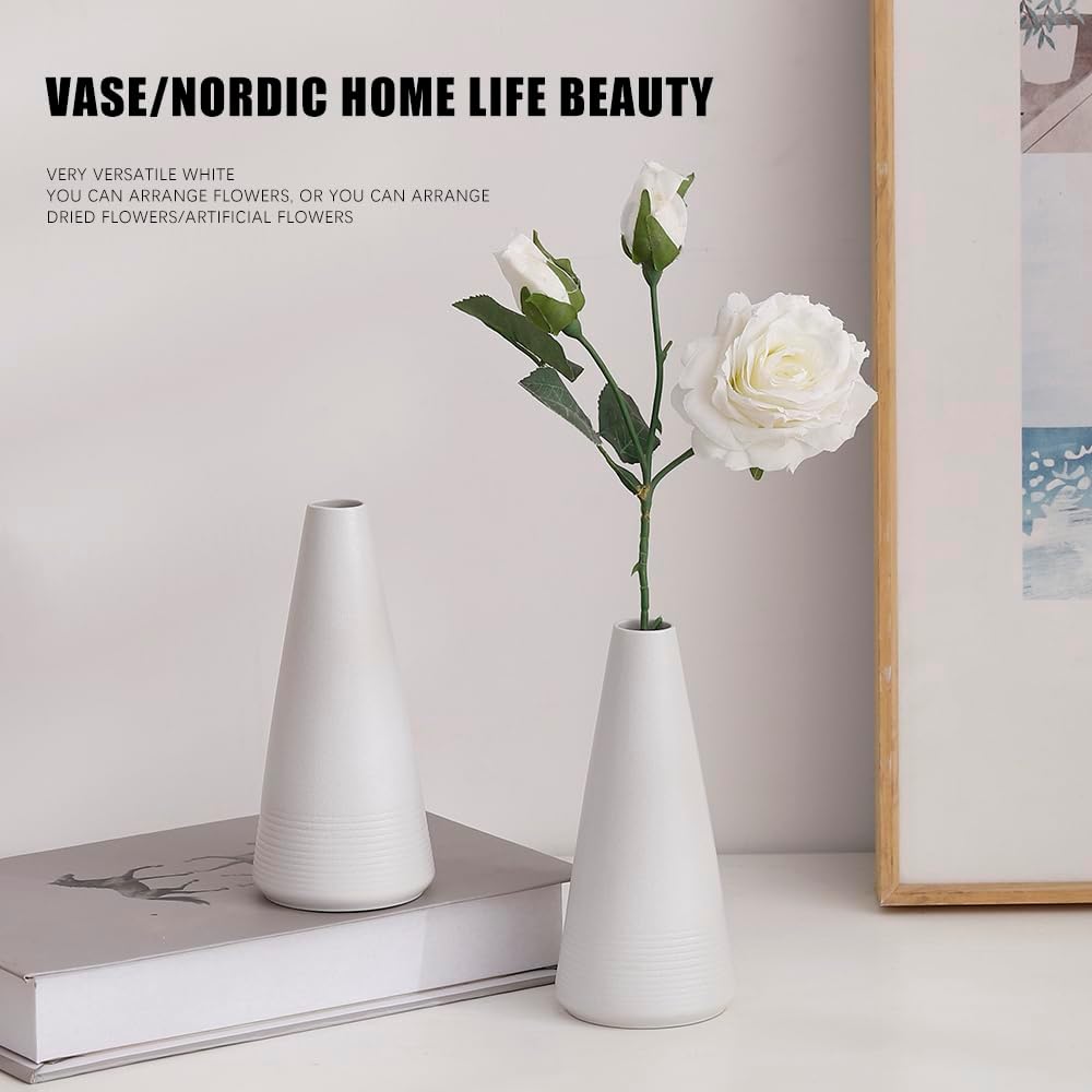 2-Piece White Matte Ceramic vase Set, Farmhouse Decoration, Decorative vase, Suitable for Kitchen, Bedroom, Office, Living Room, Bathroom, and Shelf Center Dining Table Decoration