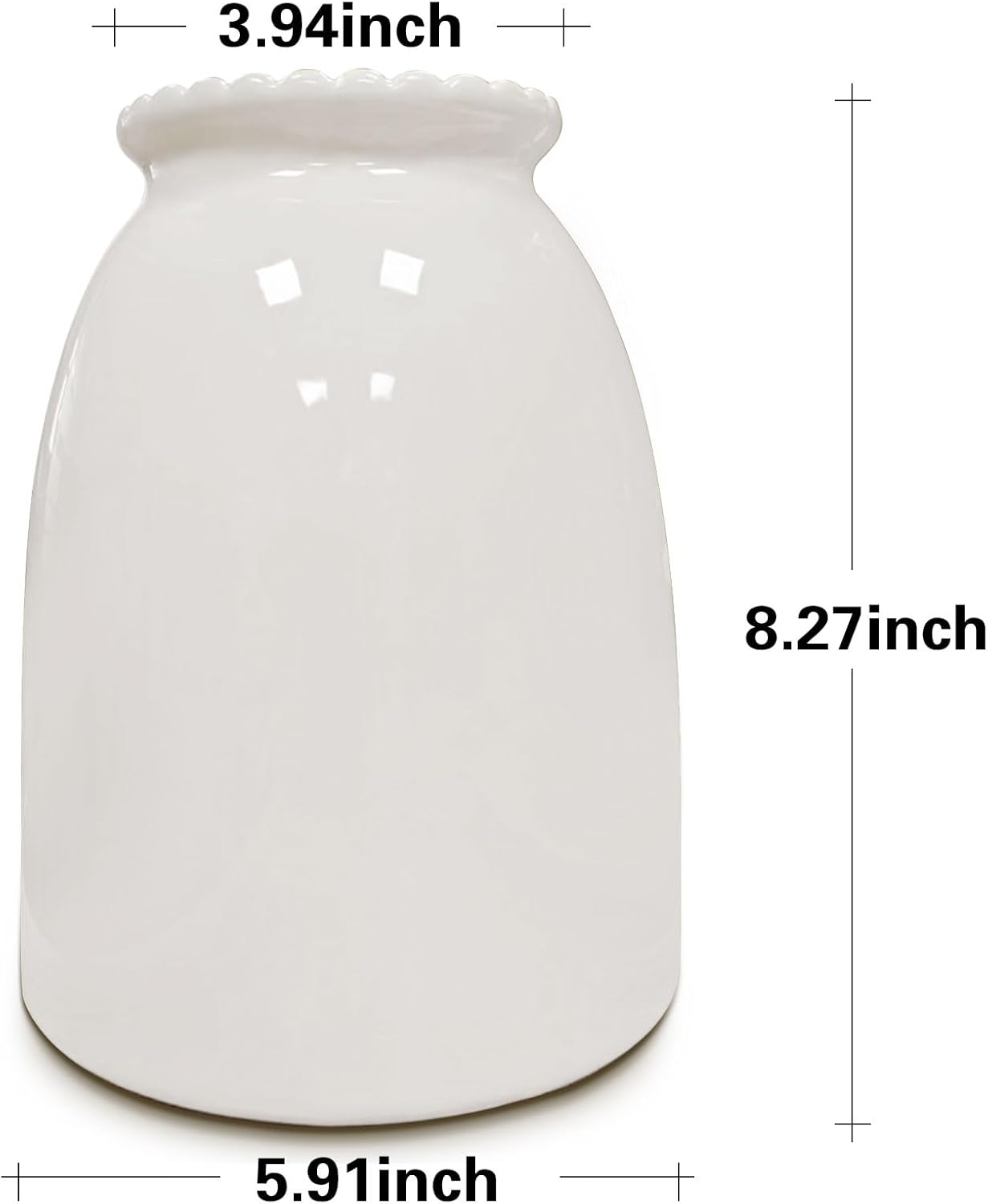 White Ceramic Vase Modern Minimalist Table Centerpiece, Round Smooth Flower Holder for Living Room, Shelf, Mantel, Wedding & Home Decor-8.27" H