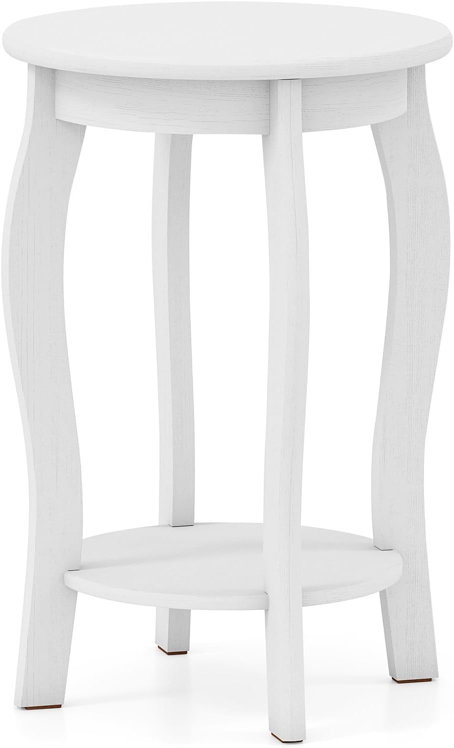 Giantex Round End Table, Wooden Side Table with Storage Shelf, Small Nightstand with Solid Wood Legs, 2-Tier Accent Table for Living Room Bedroom, White