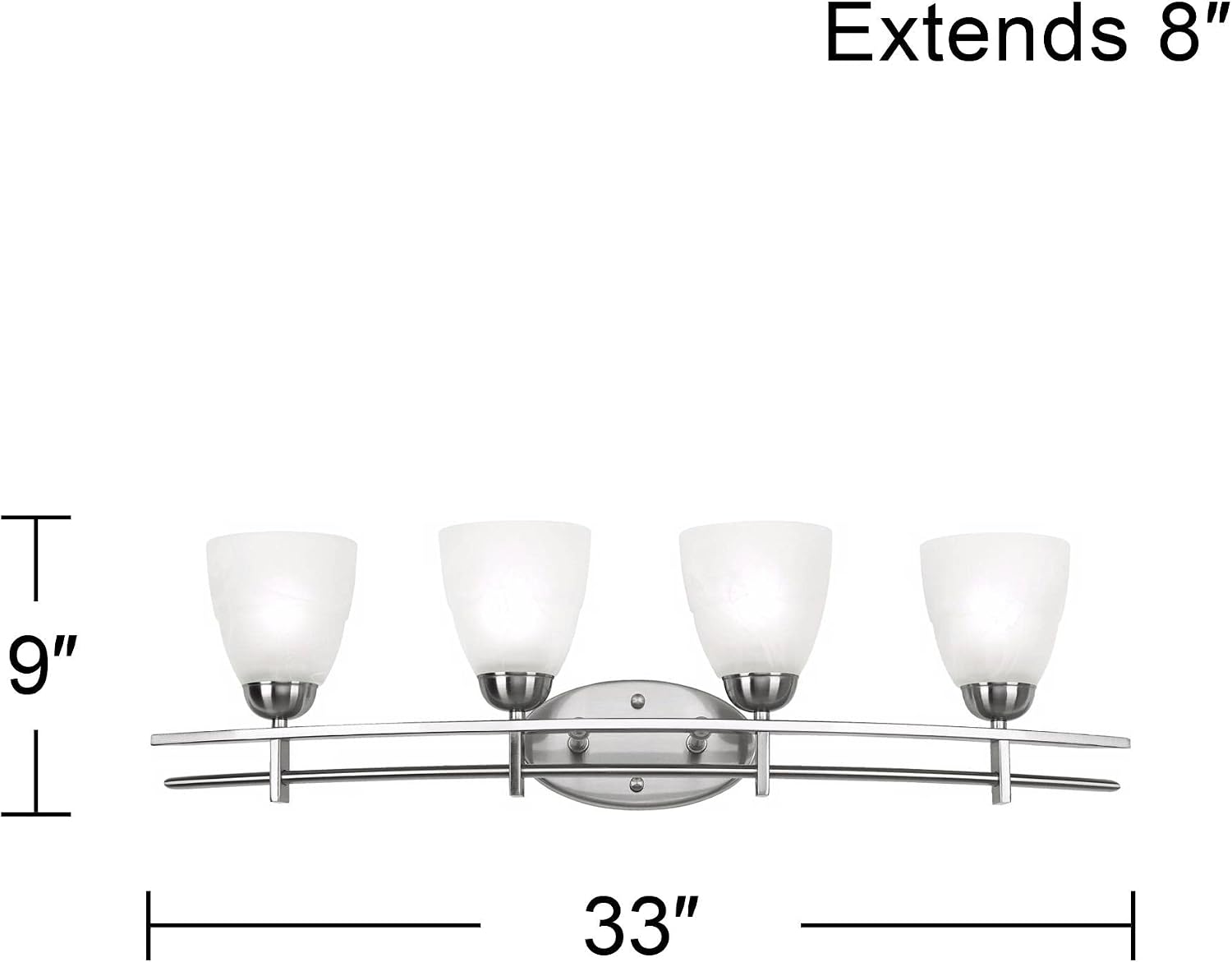 Possini Euro Design Art Deco Modern Wall Mount Light Brushed Nickel Silver Metal Hardwired 33" Wide 4-Light Fixture Trio Marbleized Glass Shades for Bathroom Vanity Mirror House Home Room Decor