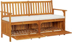 Outdoor Storage Bench with Cushion, Solid Acacia Wood Entryway Seating for Garden, Patio, and Living Room, 58.3 Inch Wide