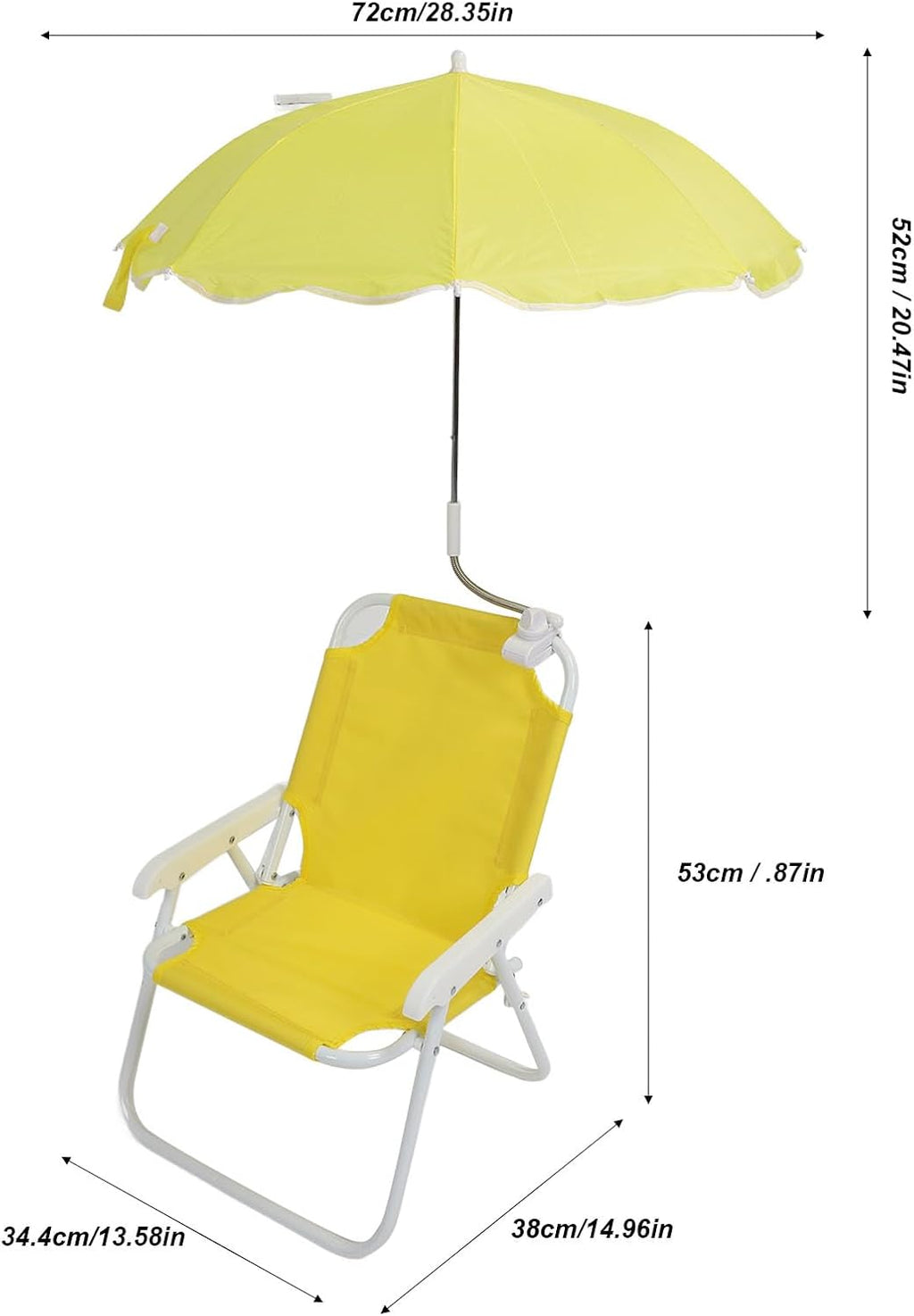 Precise Children Beach Chair Portable Camping Chairs with Sunshade Umbrella for Outdoor Activities Beach Camping Picnics Park, 14.96x13.58x20.87in, Oxford Cloth + Steel Pipe (Yellow)