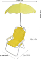 Precise Children Beach Chair Portable Camping Chairs with Sunshade Umbrella for Outdoor Activities Beach Camping Picnics Park, 14.96x13.58x20.87in, Oxford Cloth + Steel Pipe (Yellow)