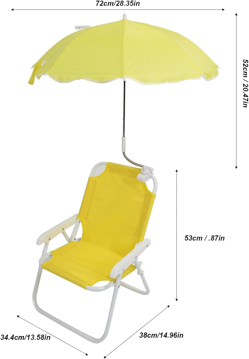 Precise Children Beach Chair Portable Camping Chairs with Sunshade Umbrella for Outdoor Activities Beach Camping Picnics Park, 14.96x13.58x20.87in, Oxford Cloth + Steel Pipe (Yellow)