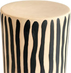 Pemberly Row Contemporary Ceramic Accent Table, Black Stripes, 13 in x 13 in x 17.5 in, Handmade and Hand-Painted, Textured Beige Finish, Side Table for Living Room, Patio, or Bedroom