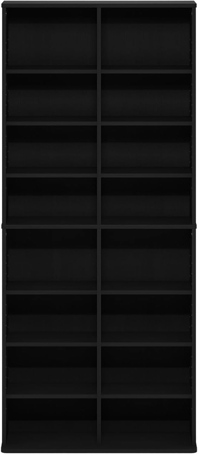 Furinno Jaya DVD Shelf, 16-Shelf Wide CD Rack, Media Shelf with Adjustable Shelves, 8 x 2 DVD Storage Cabinets for CD Blueray Game Disc, Easy Assembly, for Living Room, Home Office, Americano