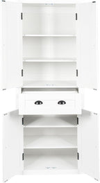 72" Kitchen Pantry Storage Cabinet, Traditional Freestanding Cupboard with 4 Doors and Adjustable Shelves, Large Central Drawer, White,15.75 * 30 * 72