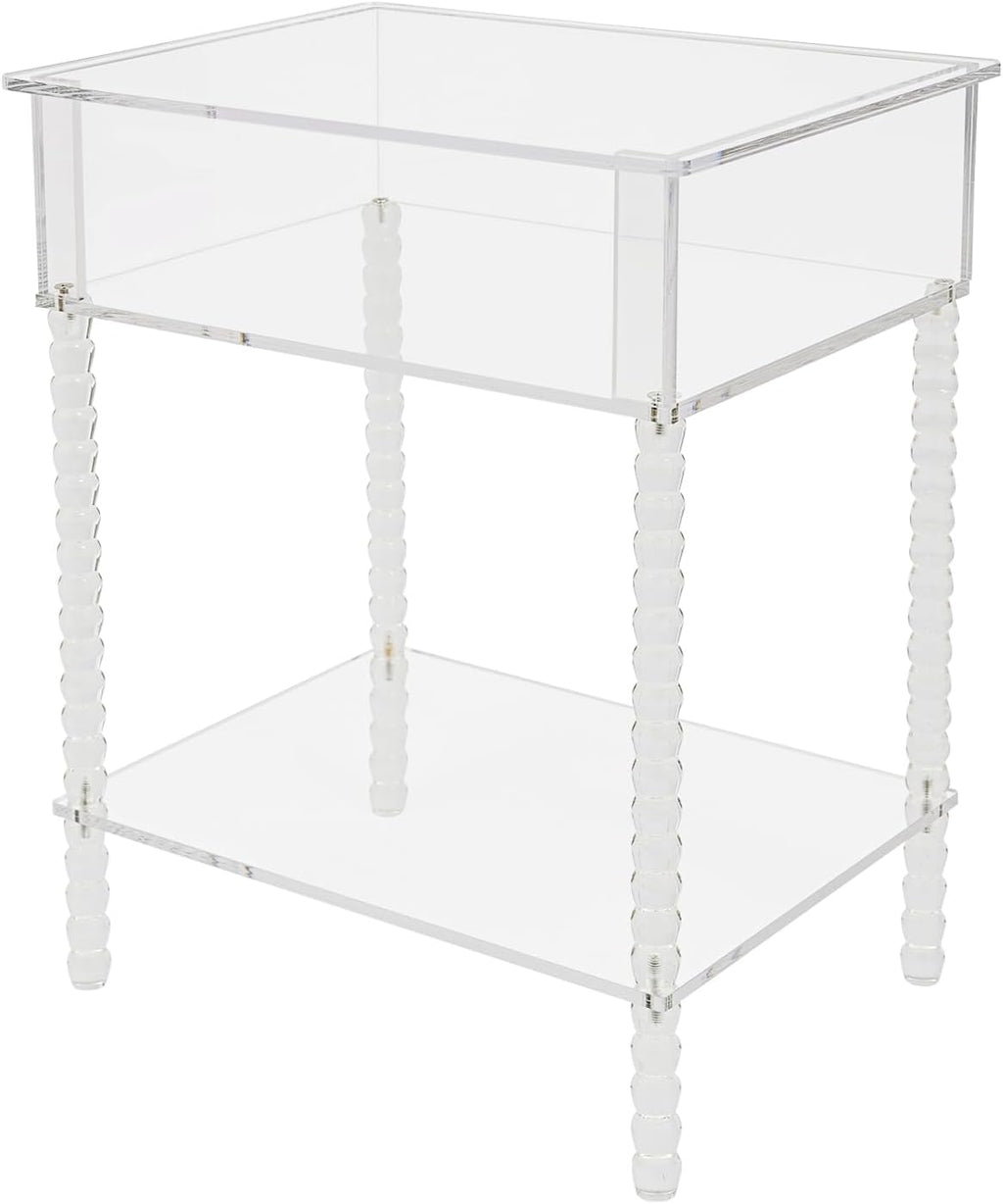Acrylic Side Table, End Table with Storage, Small Bedside Table Accent Table, Nightstand for Living Room Bedroom, 16x 12x 20in (Clear)