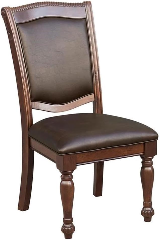 Pemberly Row Wood Dining Chairs Set of 6 in Brown Cherry Finish with Faux Leather Upholstery, Traditional Style Side Chairs for Dining Room with 19'' Back
