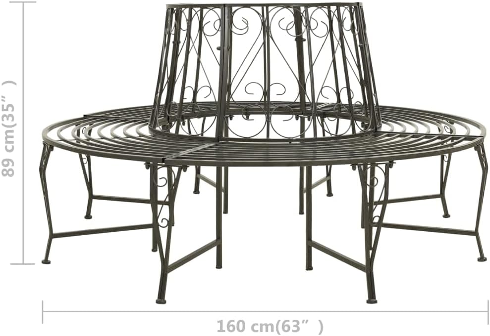 Tree Bench Silver Grey Steel 63 in Diameter Outdoor Bench Round,Sturdy Round Steel Tree Bench with Weathered Finish for Outdoor Gatherings and Relaxation Patio Furniture