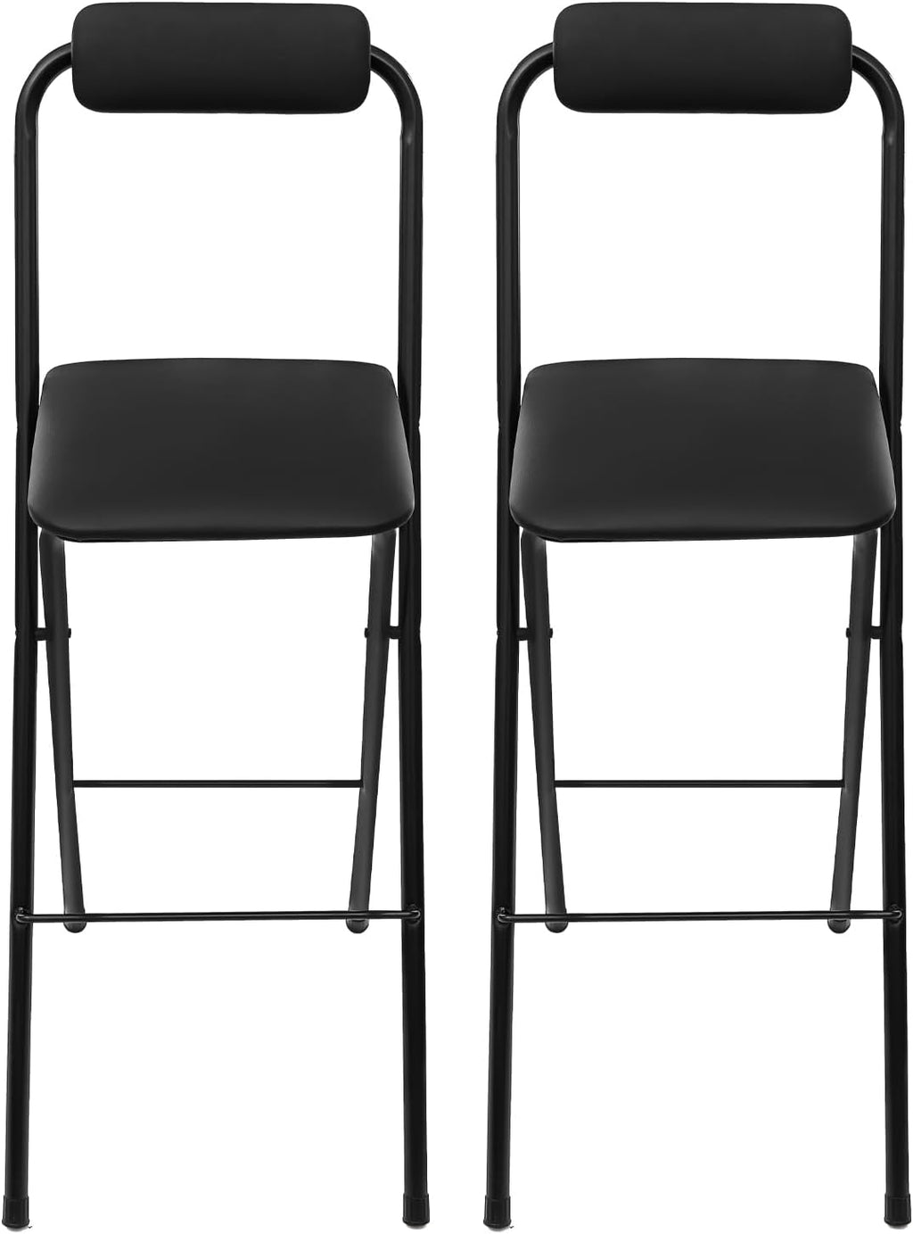 2-PCS Black Modern Freestanding Stool Set, 125 kg Max Load Capacity Foldable Design with PU Cushion Sturdy and Easy to Store for Kitchen Island, Shop, Cafe, Dining Room