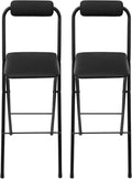 2-PCS Black Modern Freestanding Stool Set, 125 kg Max Load Capacity Foldable Design with PU Cushion Sturdy and Easy to Store for Kitchen Island, Shop, Cafe, Dining Room