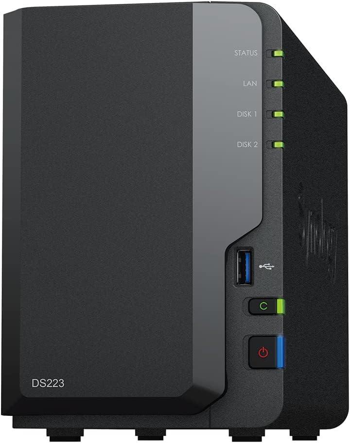 Synology DS223 Home & Office Backup Hub - Centralize Files, Protect Data & Monitor Property (2-Bay Diskless NAS)