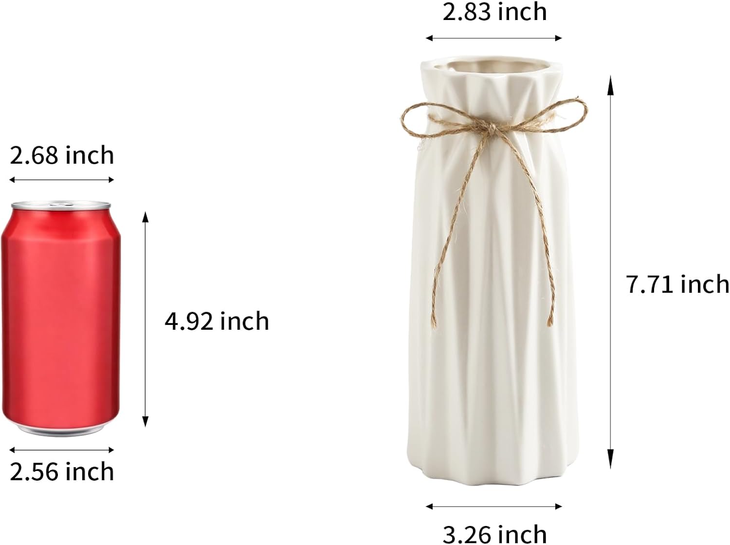 Small Vase White Ceramic Jute Rope Simple Vases for Home Decor Minimalist Modern Flower Vase Elegant Decorative Glossy Vase for Pampas Grass, Office, Living Room, Mantel and Bedroom Décor