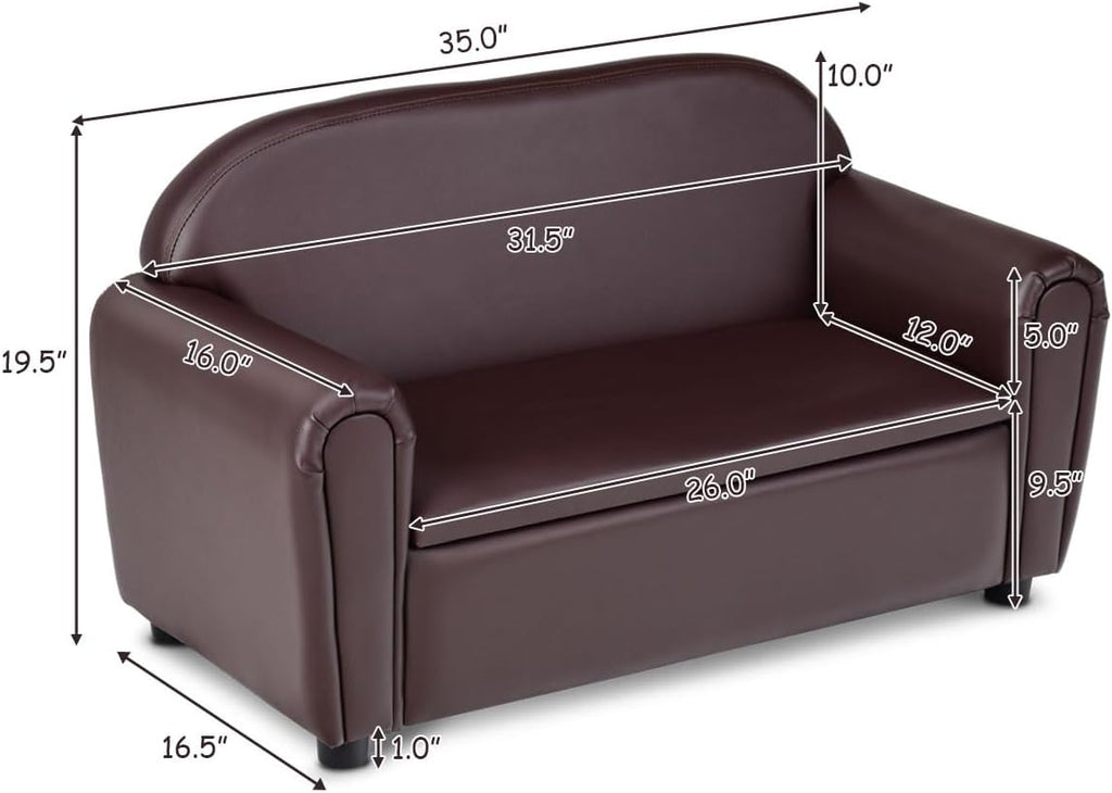MAT EXPERT Kids Couch, 2 in 1 Double Seat Kids Sofa with PU Leather Surface, Under Seat Storage, Armrest Chair Lounge for Preschool Toddlers Boys Girls Gifts