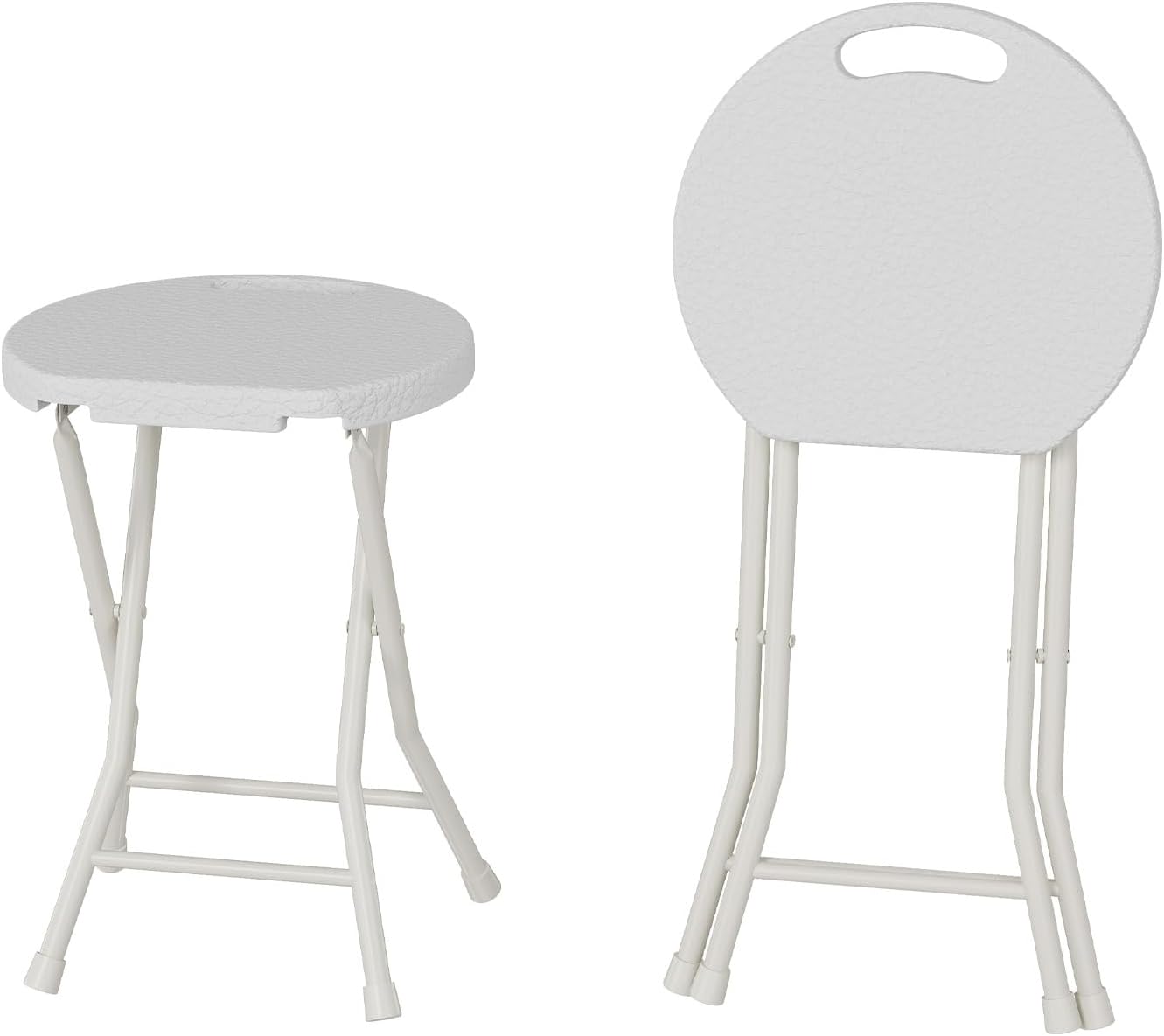 Folding Stool Chair with Handle, Portable Heavy Duty Round Foldable Stool, Non-Slip Feet, 600Lbs Capacity, 18 Inch Foldable Stool for Dorm, Kitchen, Vanity, Church Outdoor Use